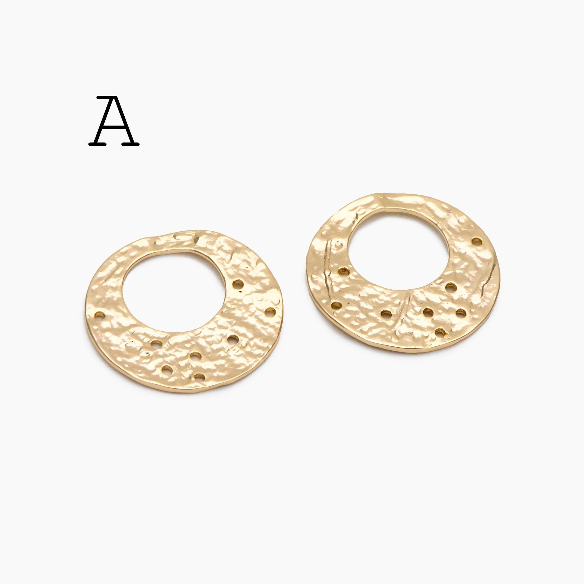 10pcs Gold Hammered Geometric Charms, 18K Gold plated Brass Rustic Pendants (GB-2977)